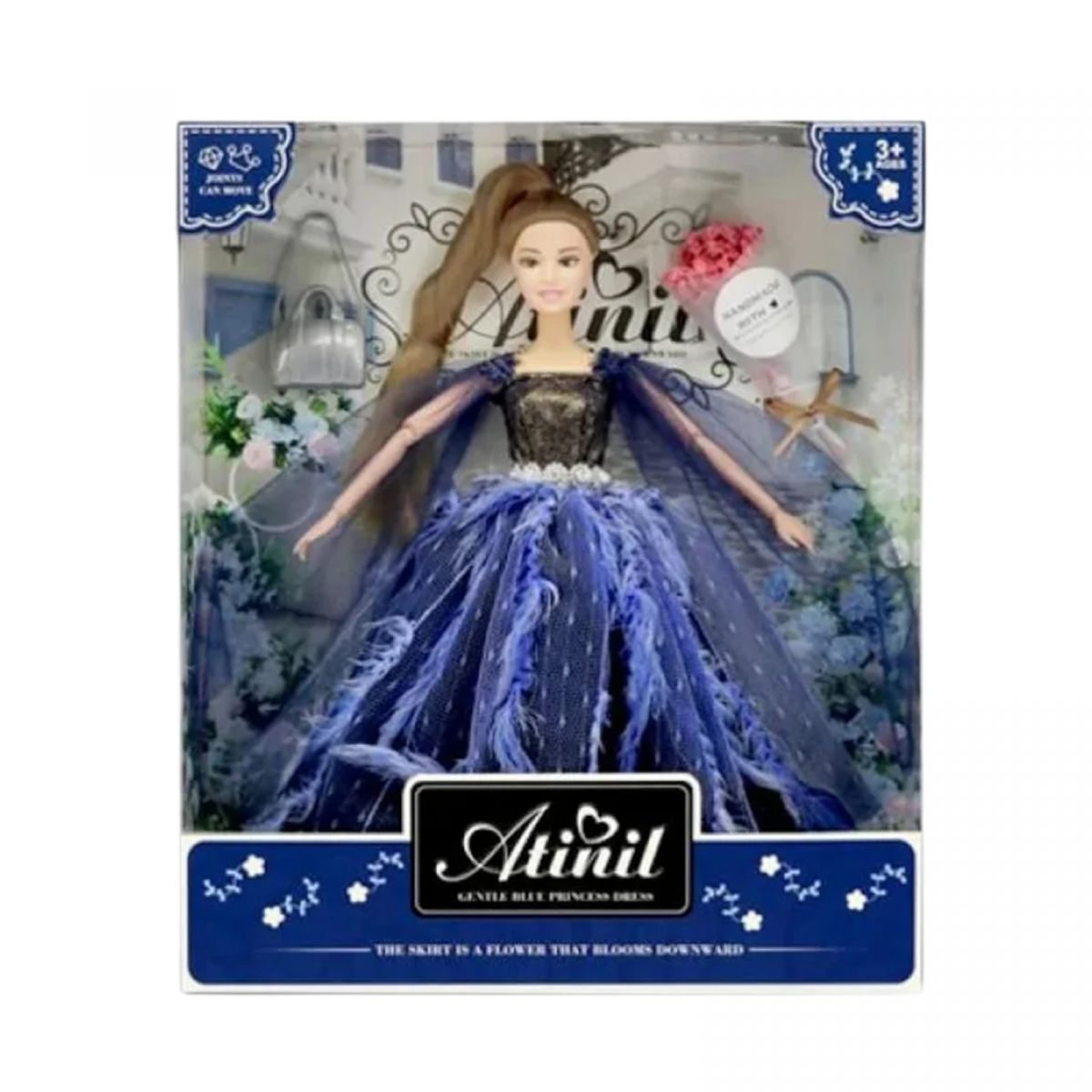 Кукла 29см (Шатенка в синем платье)  фото 1