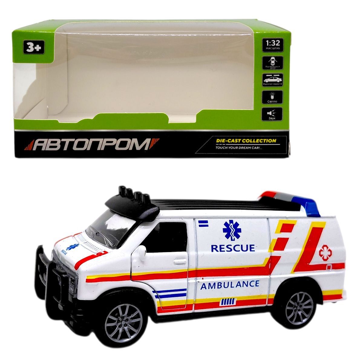 МАШИНА АВТОПРОМ, 1:32 AMBULANCE (БІЛА)  фото 1