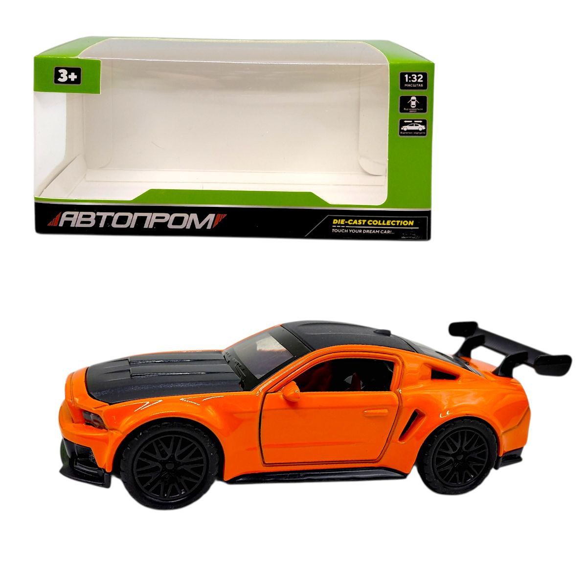 МАШИНА АВТОПРОМ (металлическая) 1:32 FORD MUSTANG (ОРАНЖЕВАЯ)  фото 1