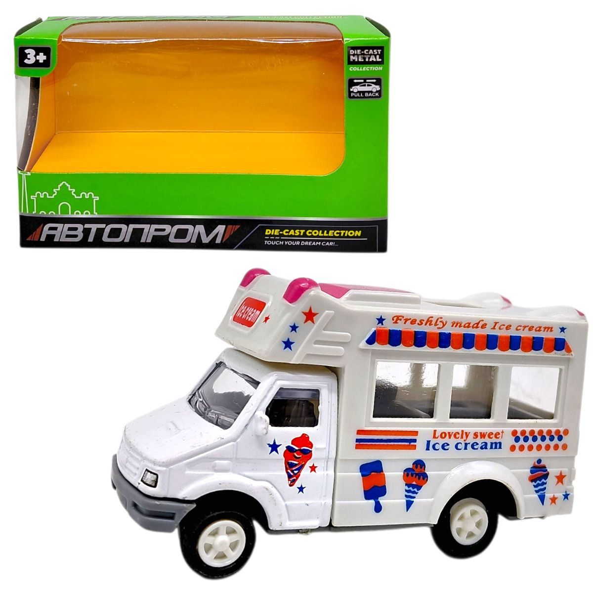 МАШИНА АВТОПРОМ (металлическая кабина) ФУРГОН С МОРОЖЕННЫМ (БЕЛЫЙ)  фото 1