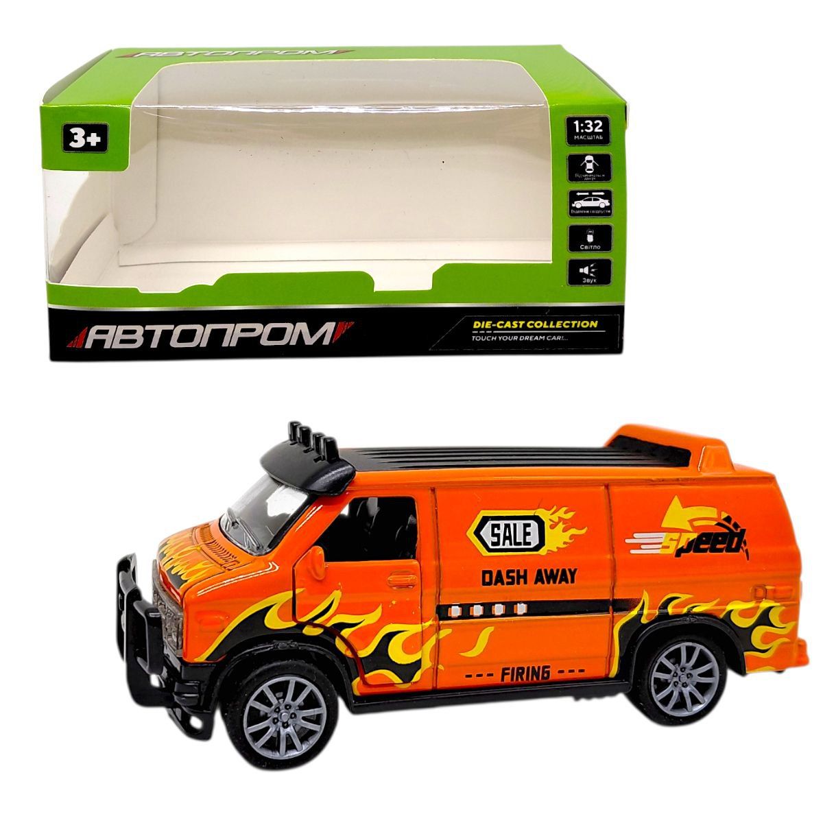МАШИНА АВТОПРОМ (металева) 1:32 DODGE VAN (ПОМАРАНЧЕВИЙ)  фото 1