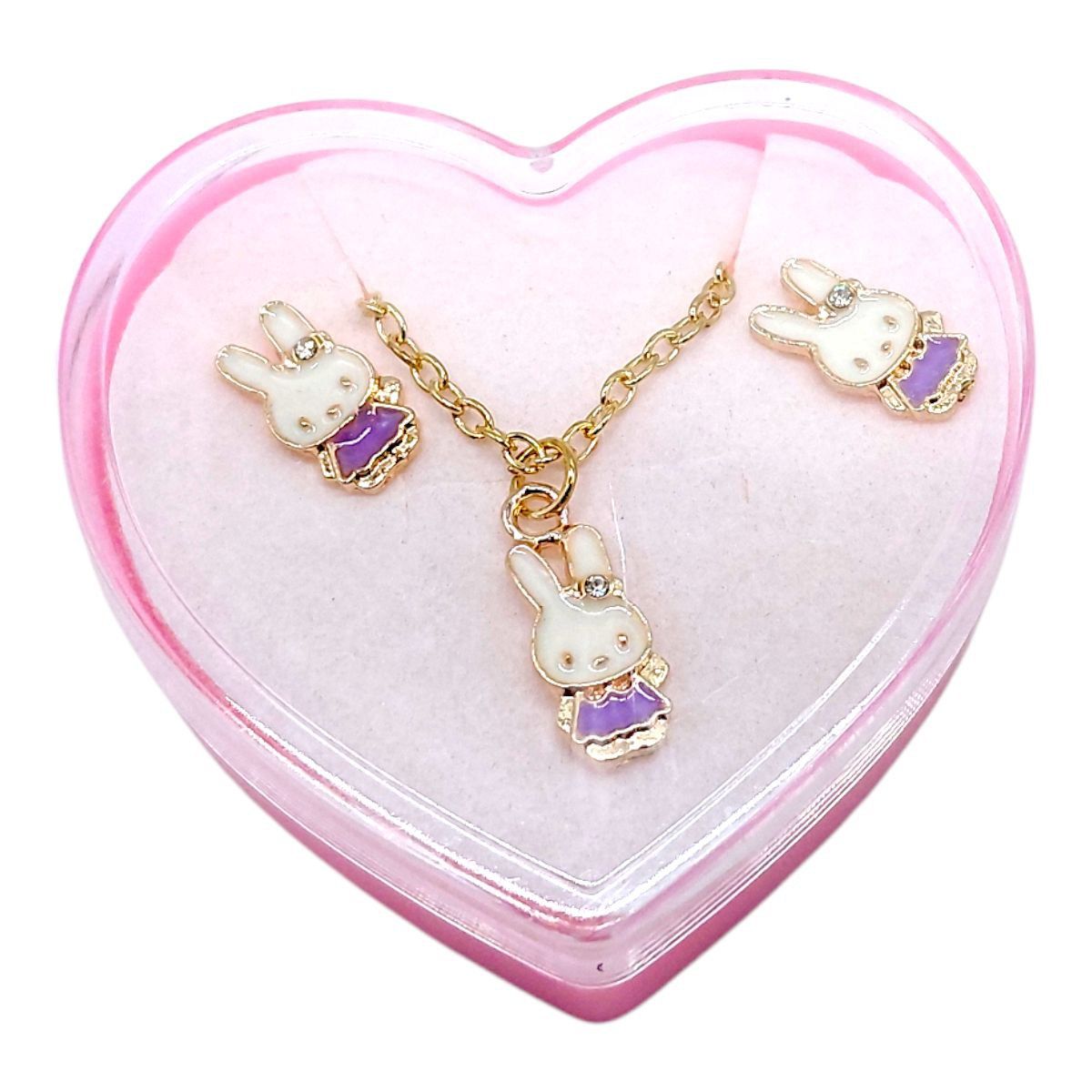 Дитячий набір прикрас: кулон+сережки (З лавандовим зайчиком)  фото 1