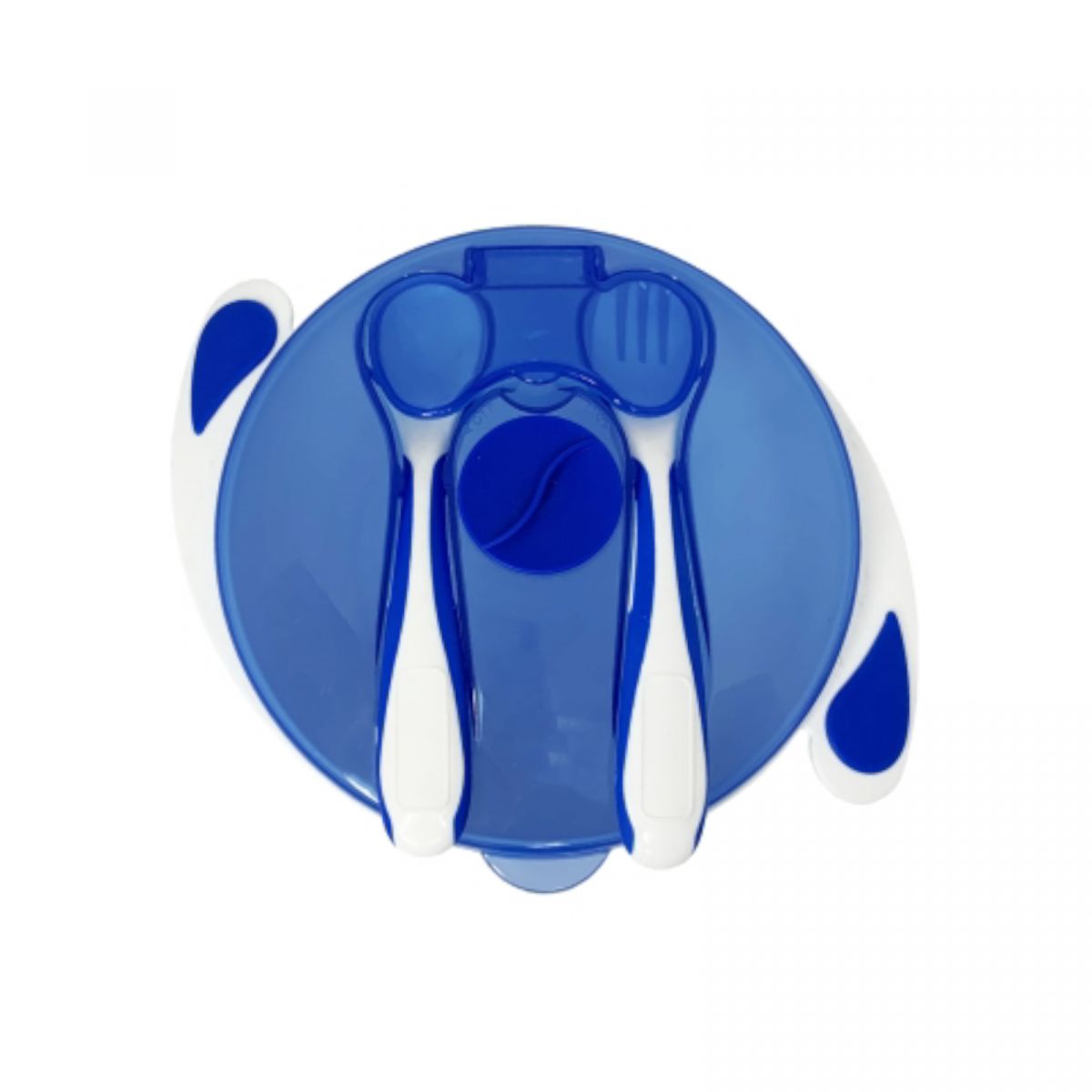 Тарелка на присоске с ложкой и вилкой (СИНЯЯ)  фото 1