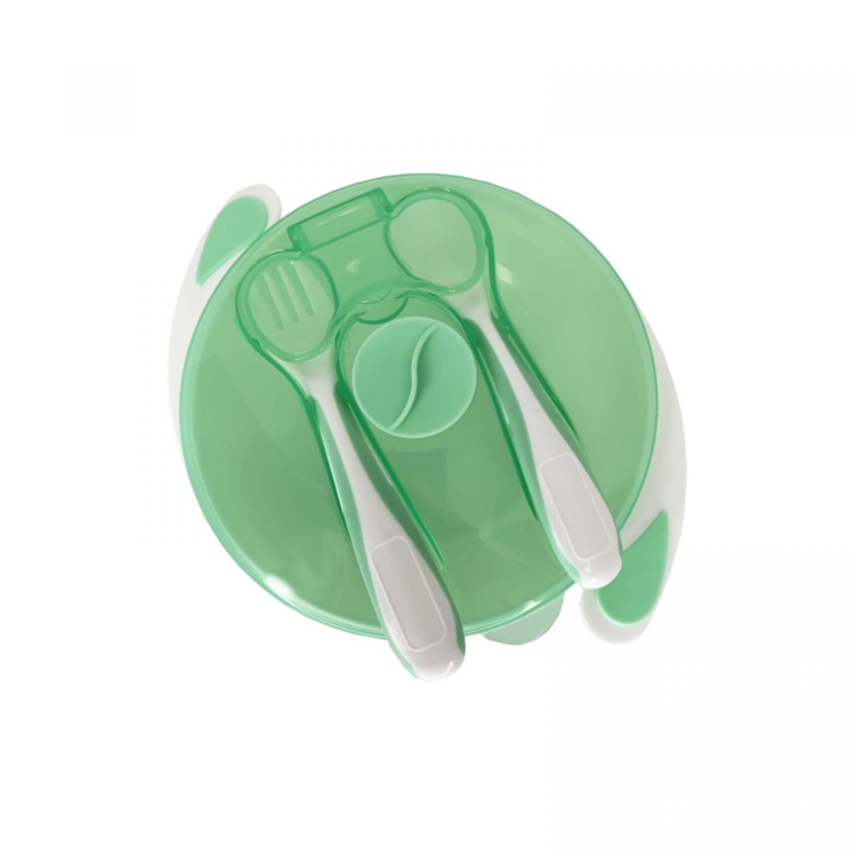 Тарелка на присоске с ложкой и вилкой (МЯТНАЯ)  фото 1
