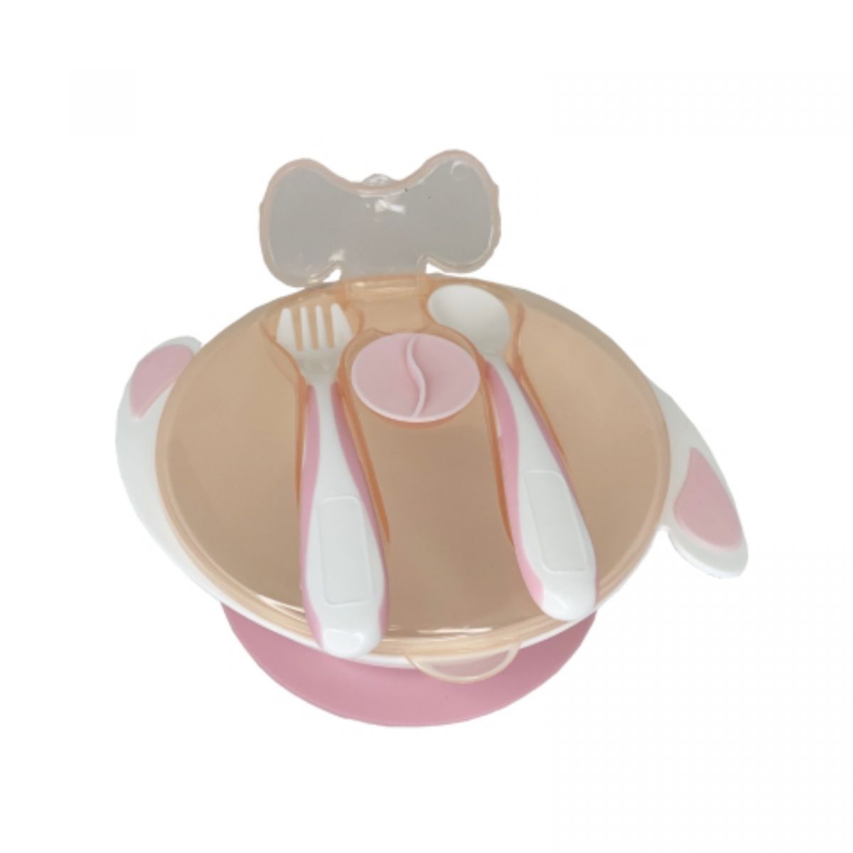 Тарелка на присоске с ложкой и вилкой (РОЗОВАЯ)  фото 1