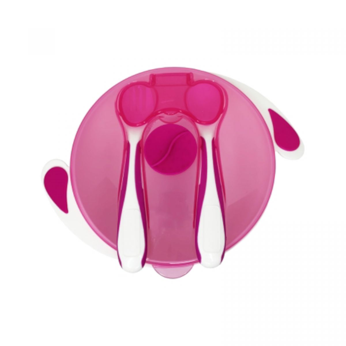 Тарілка на присосці з ложкою та виделкою (МАЛИНОВА)  фото 1