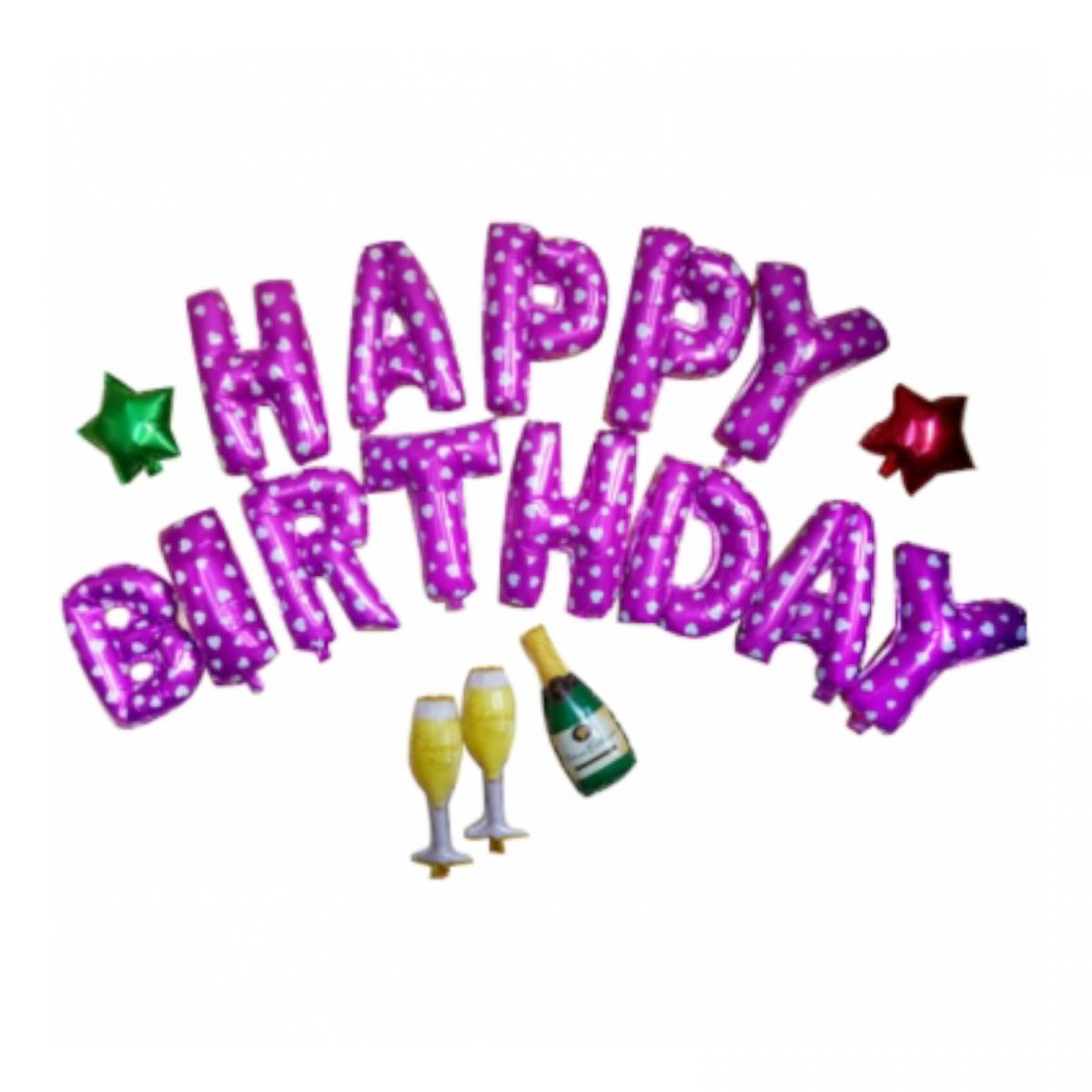 Набір фольгованих повітряних кульок Happy Birthday з келихами (РОЖЕВИЙ)  фото 1