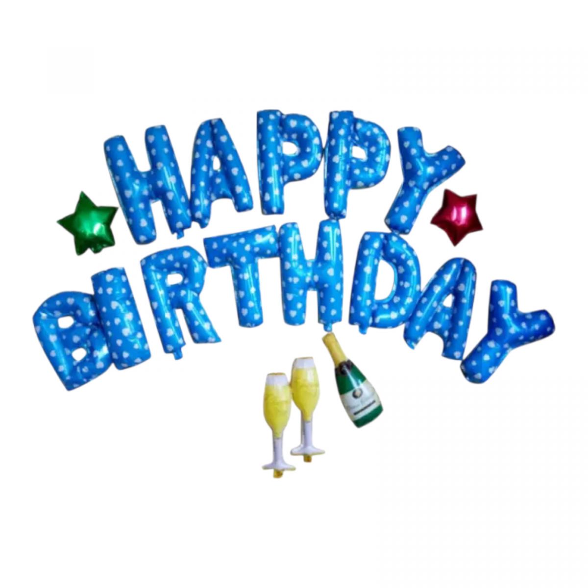 Набір фольгованих повітряних кульок Happy Birthday з келихами (БЛАКИТНИЙ)  фото 1