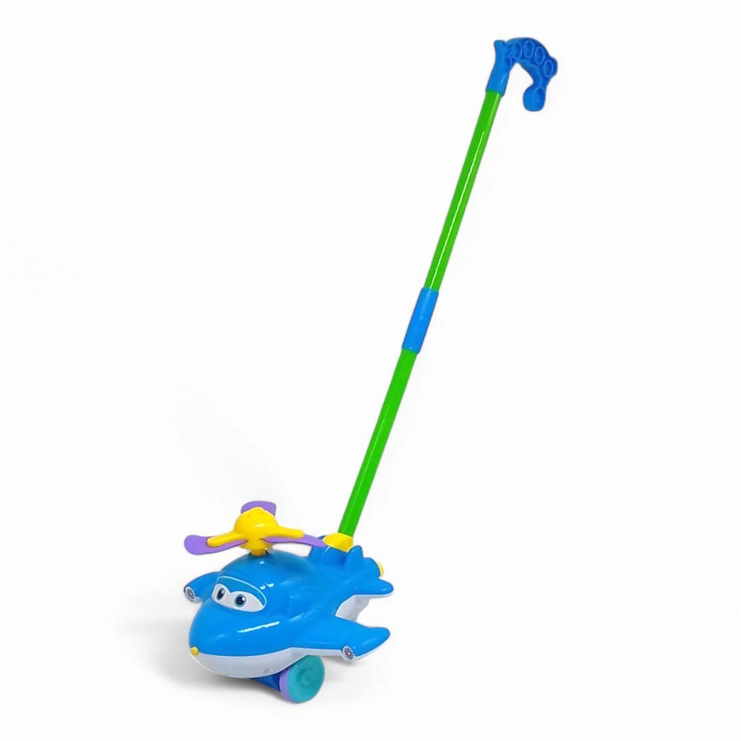 Уцінка.  Каталка з ручкою "Літак", світло (синя) Весь в пятнах краски  фото 1