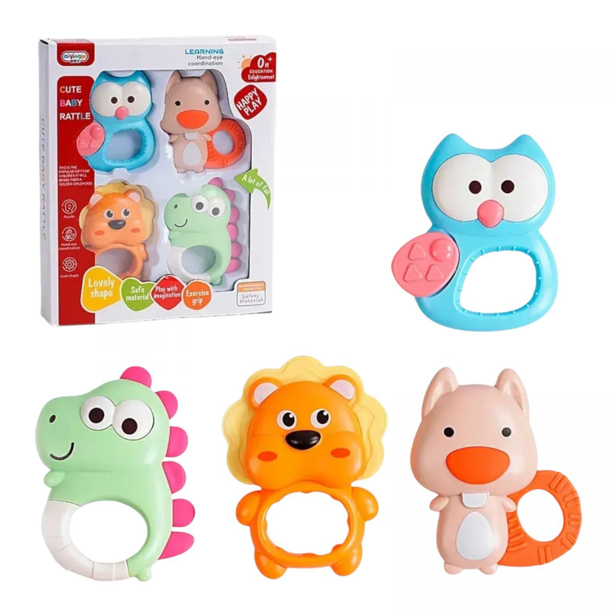 Набір брязкалець 4 штуки, прорізувачі, в коробці  фото 1