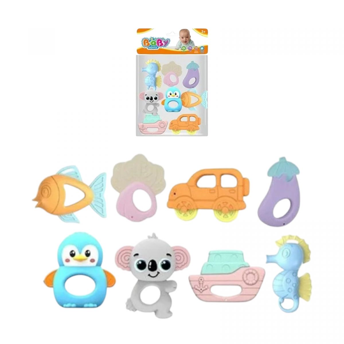 Набір брязкалець 8 штук, прорізувач, в пакеті  фото 1