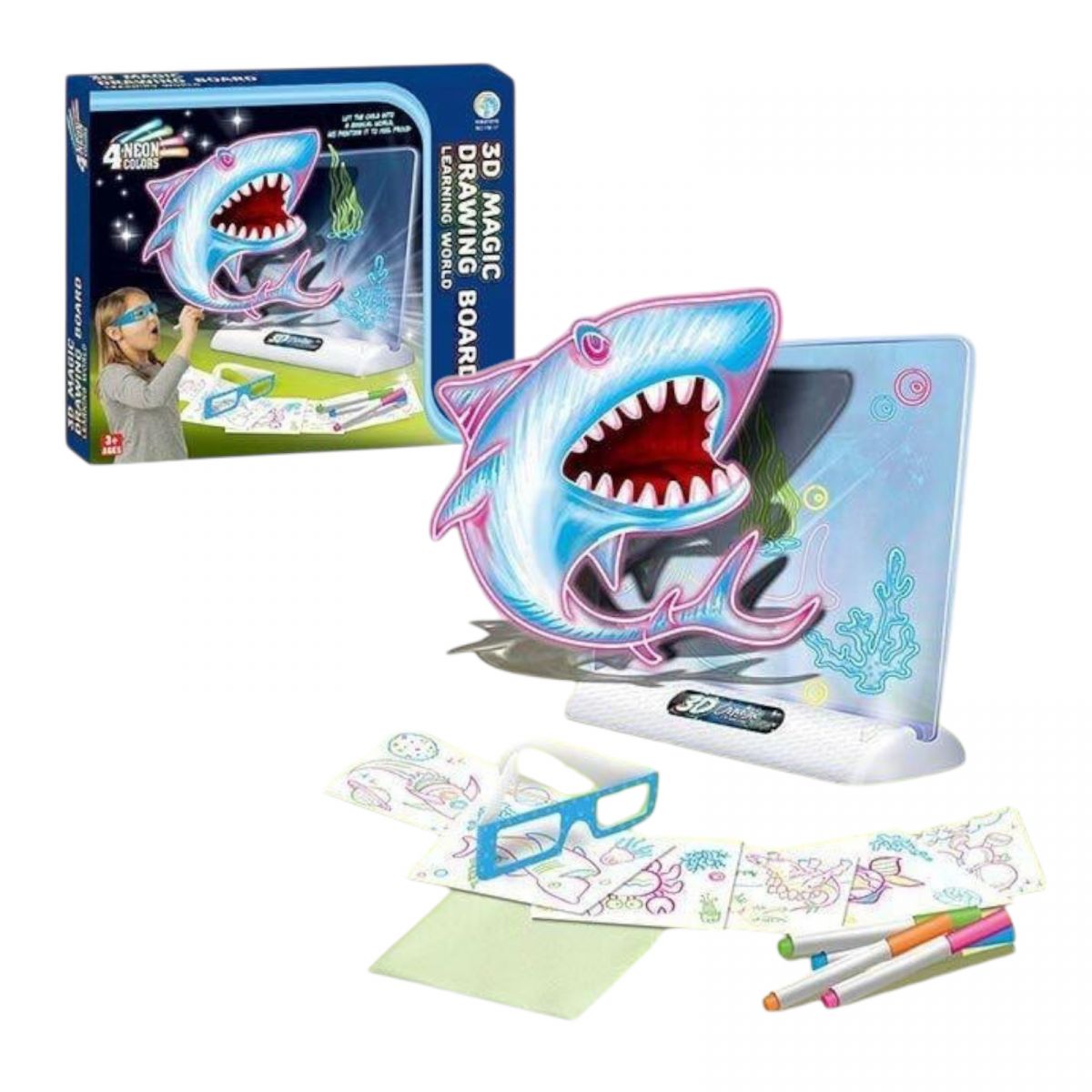 Доска для рисования подсветки, 7 трафаретов, 4 маркера, 3D очки, в коробке  фото 1