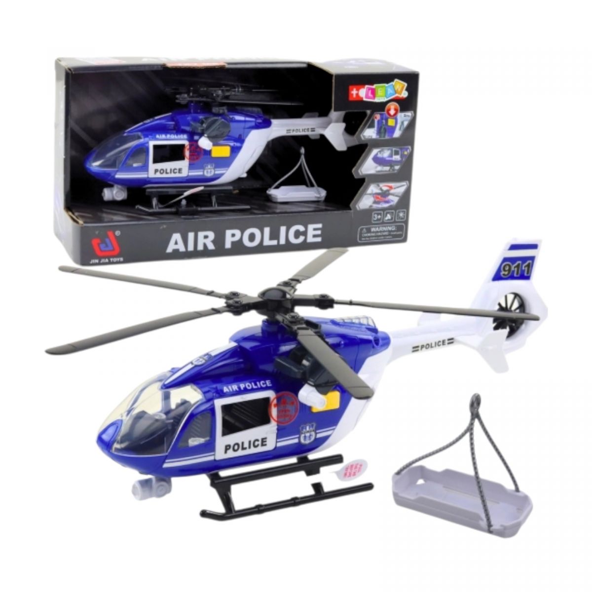 Гвинтокрил "Поліція", підсвічування, звук, заводні лопасті, механічний підіймач, відчиняються двері, вантаж, в коробці  фото 1