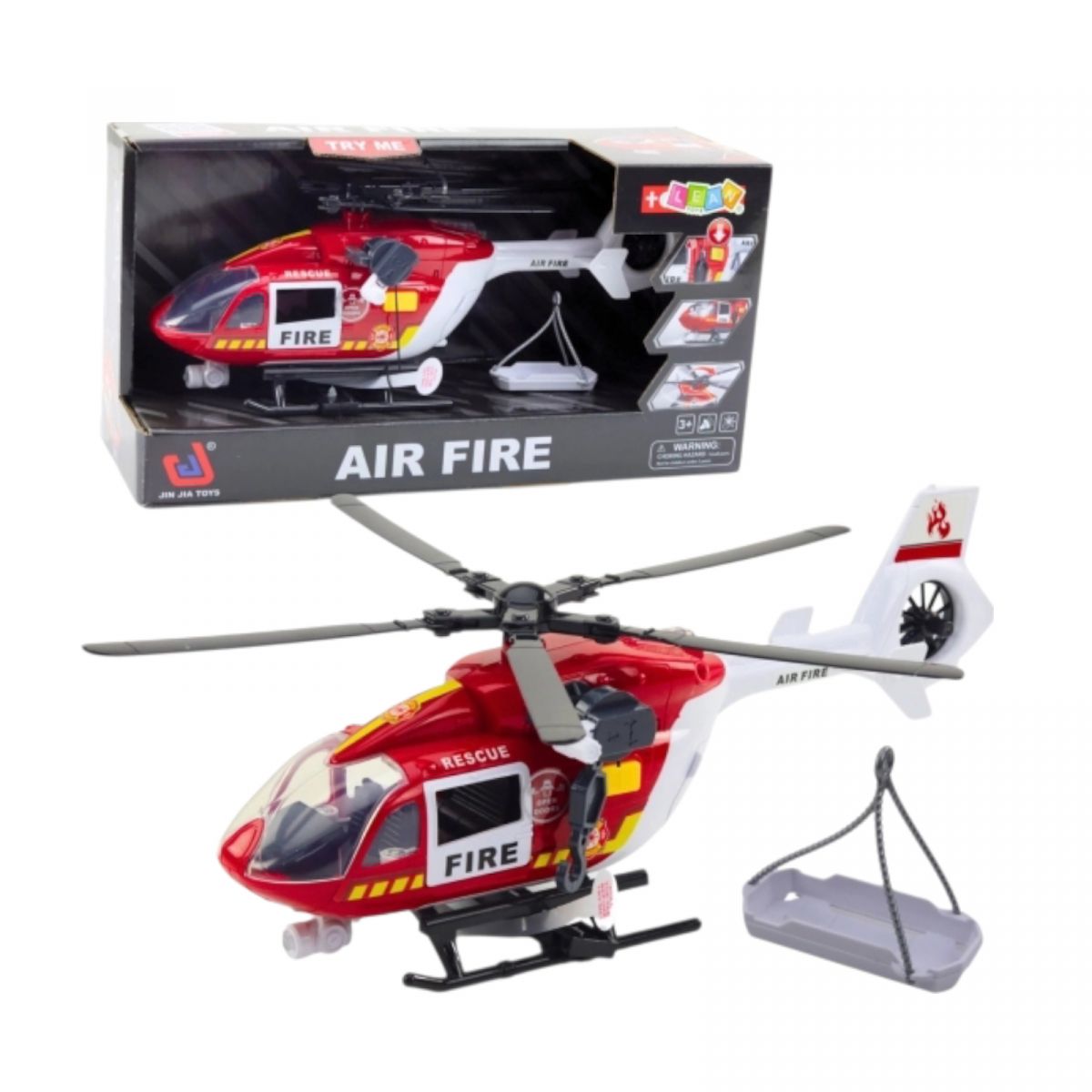 Гелікоптер  “Пожежний”, підсвічування, звук, заводні лопасті, механічний підіймач, відчиняються двері, вантаж, в коробці  фото 1