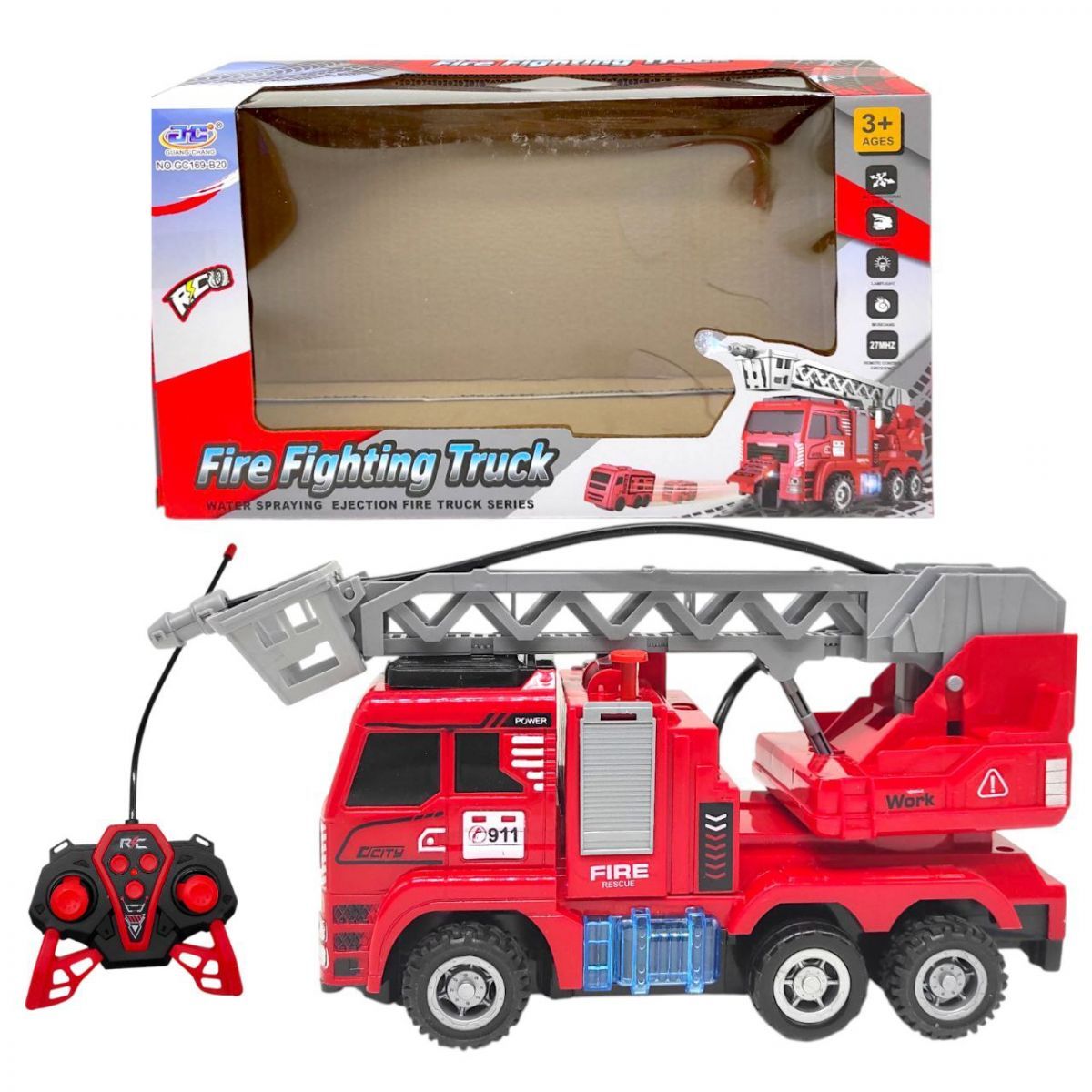 Уцінка.  Пожежна машина на радіокеруванні з катапультою (USB. муз. світ. бризкає водою) Не їздить та пошкоджена упаковка  фото 1