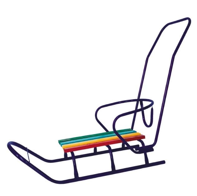 Санки "ЛЮКС КЛАССИК"- С РУЧКОЙ круглые полозья (цвет синий)  фото 1