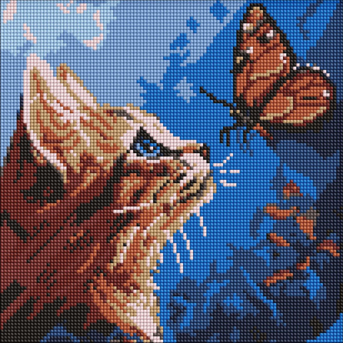 Алмазна мозаїка "Котик та метелик" 30х30см  фото 1