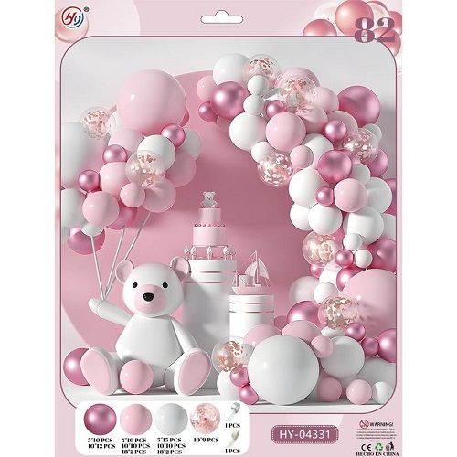 Набір повітряних куль малин. металік/рожева пастель/білий кольорів 82шт для створення фотозони арки  фото 1