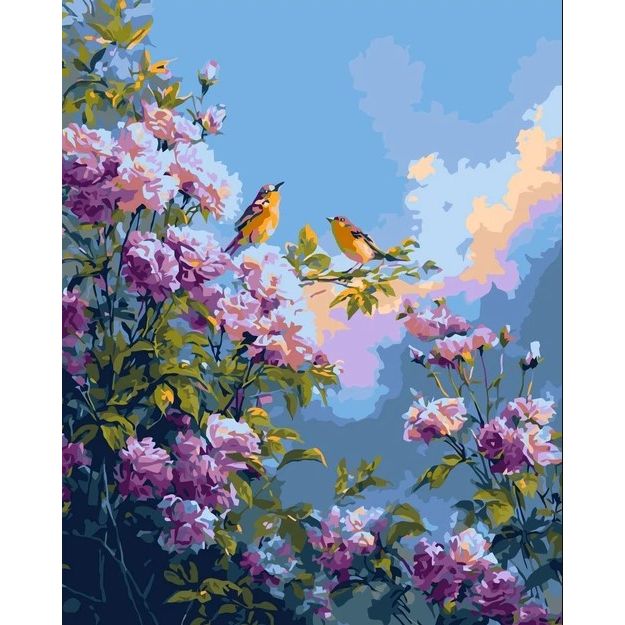 Картина за номерами "Пташки серед квітучих півоній" 40х50 см  фото 1