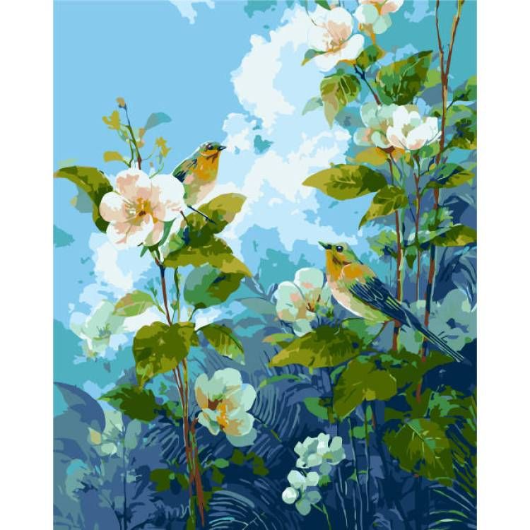 Картина за номерами "Ніжність весни: птахи серед цвіту" 40х50 см  фото 1