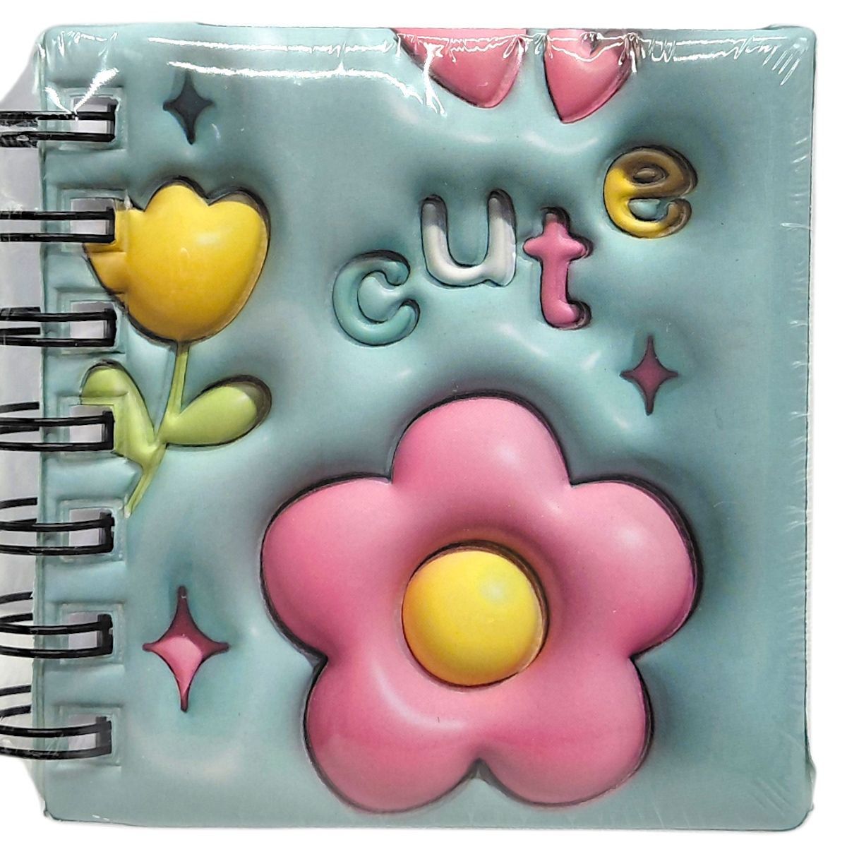 Блокнот 3D на пружине 10Х9,5 см "Цветы" (БИРЮЗОВЫЙ)  фото 1