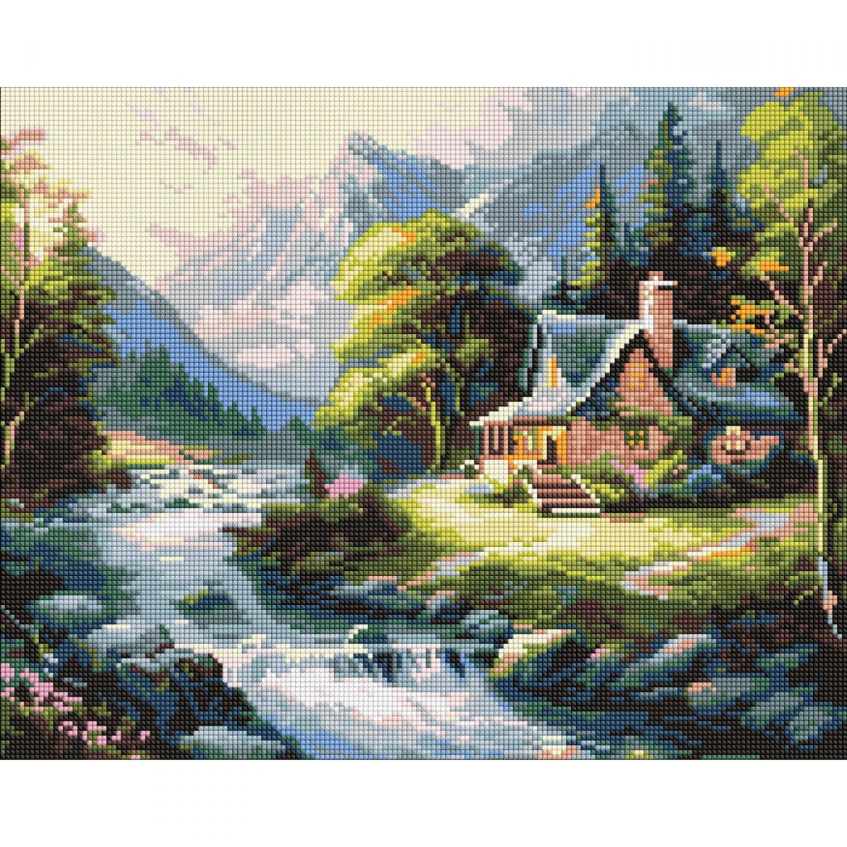 Алмазна мозаїка "Будиночок у горах" 40х50 см  фото 1