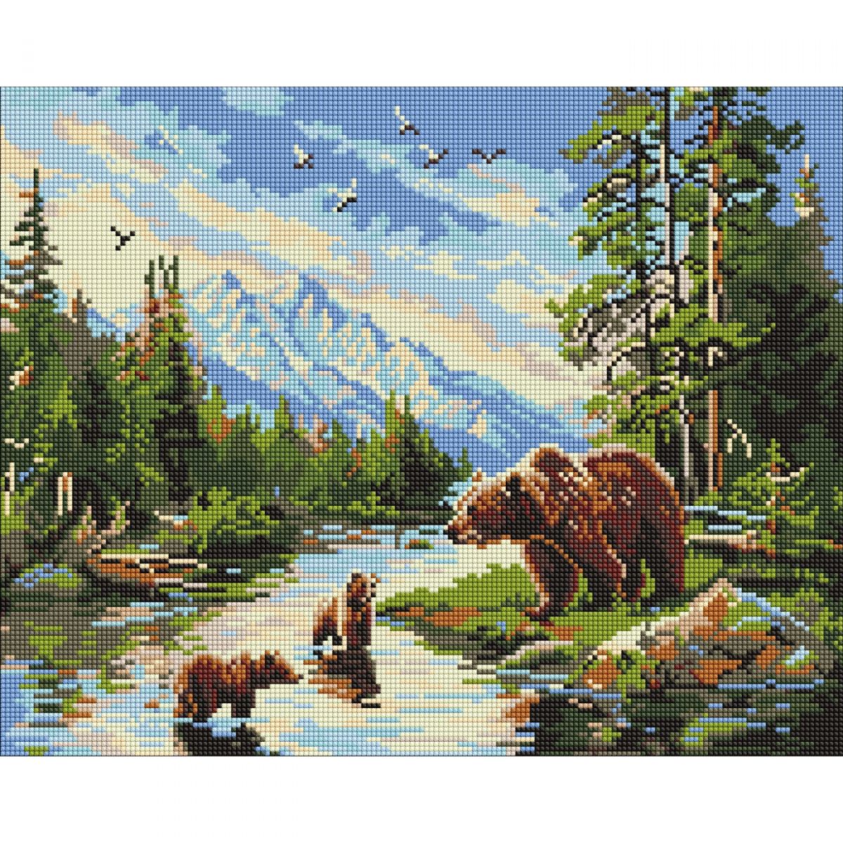 Алмазна мозаїка "Ведмедиця і ведмежата" 40х50 см  фото 1