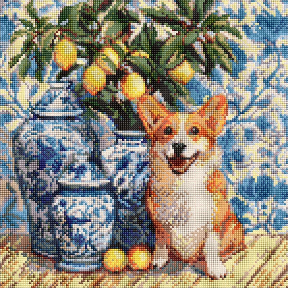 Алмазна мозаїка "Коргі та лимони" 40х40 см  фото 1