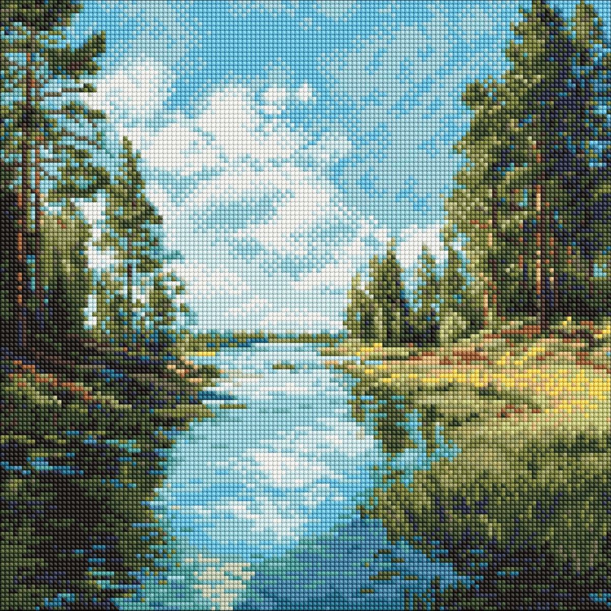 Набір з алмазною мозаїкою "Струмок в лісі" 40х40см  фото 1