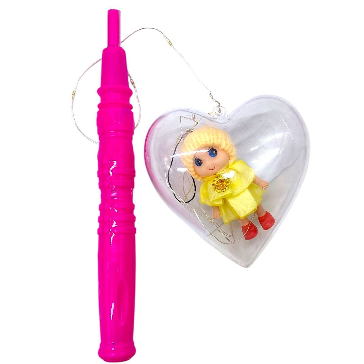 Світяшка "Сердце з лялькою-брелоком" (ЖОВТА) на паличці  фото 1