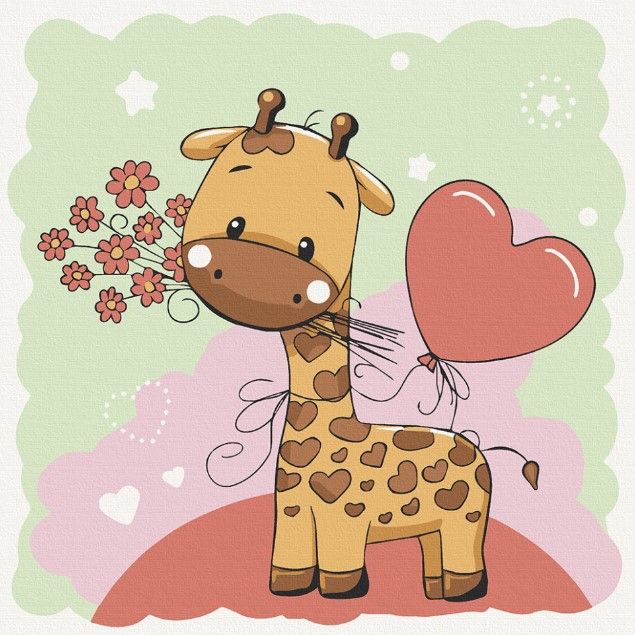 Картина за номерами "Жирафик з квітами" 30х30 см  фото 1