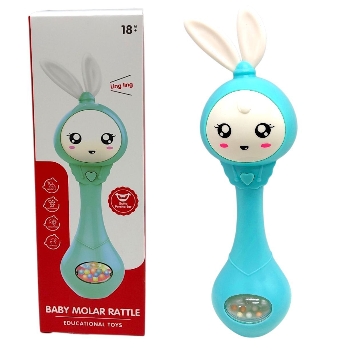 Інтерактивне брязкальце Зайчик, світло, звук (ЗЕЛЕНИЙ)  фото 1