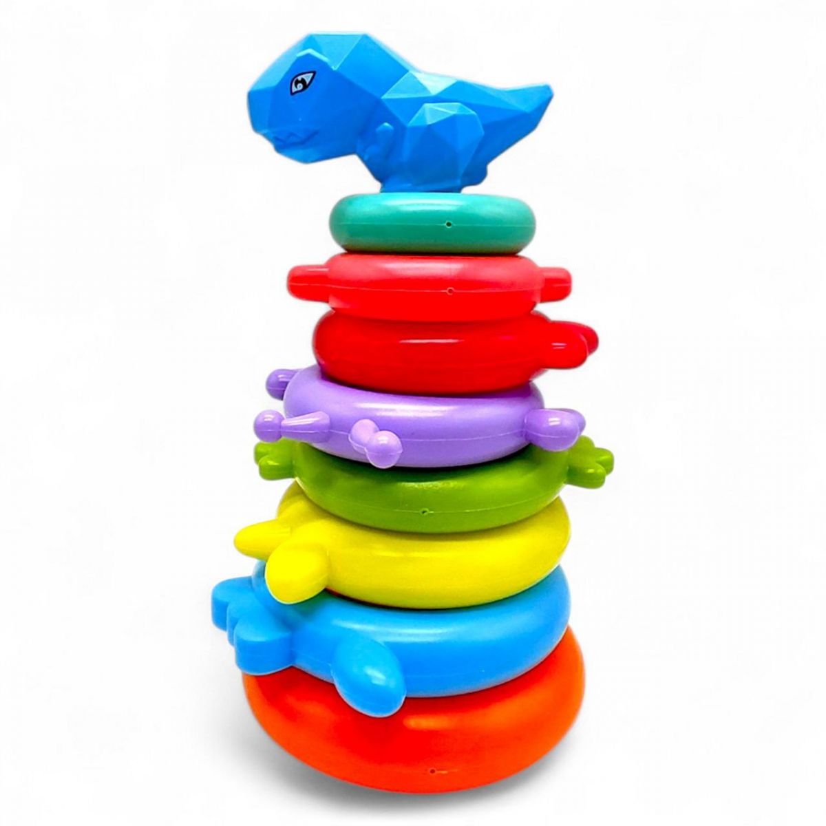 Пирамидка пластиковая "Динозаврик" 7 уровней, наклейки, в сетке (27 см) микс видов  фото 1