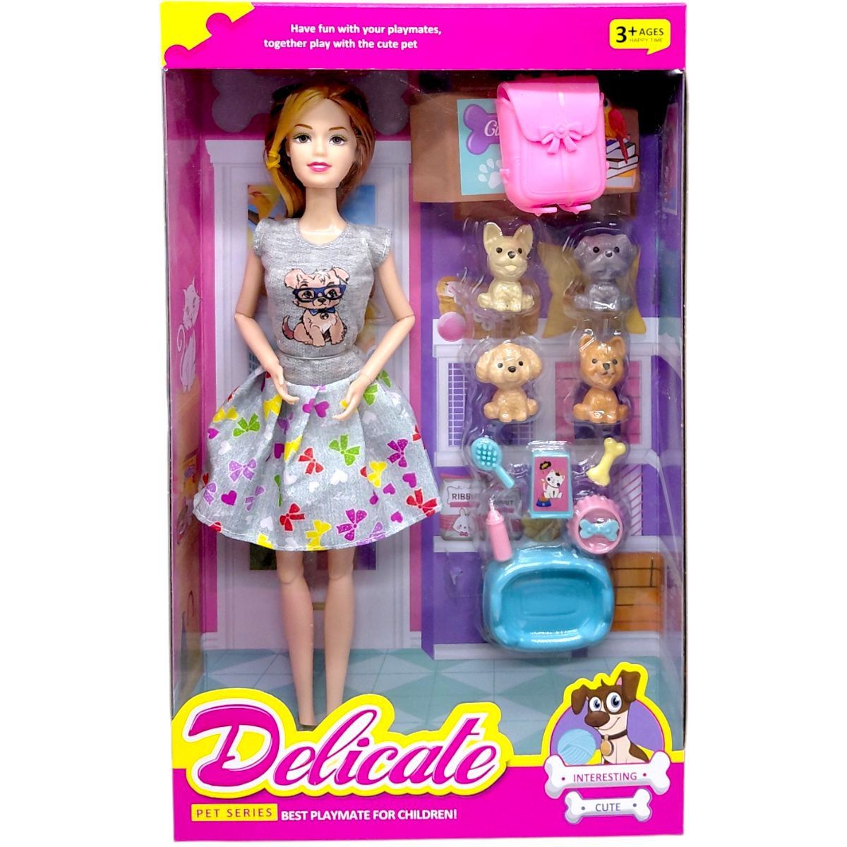 Лялька (висота 30 см, суглоби на шарнірах, 4 фігурки улюбленців, аксесуари для них, зйомне взуття) ВИД 2  фото 1