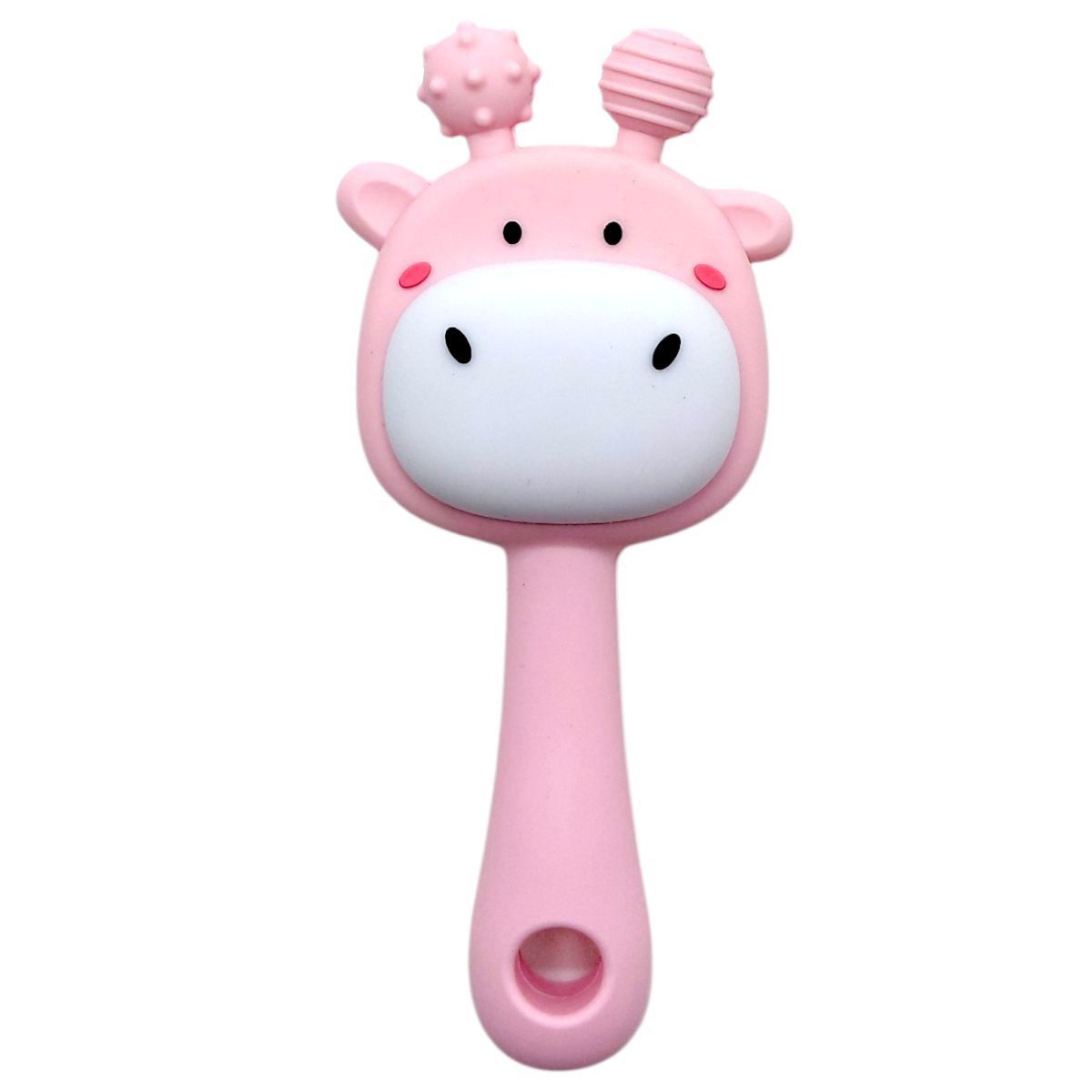 Силіконовий прорізувач-брязкальце Жираф (РОЖЕВИЙ)  фото 1