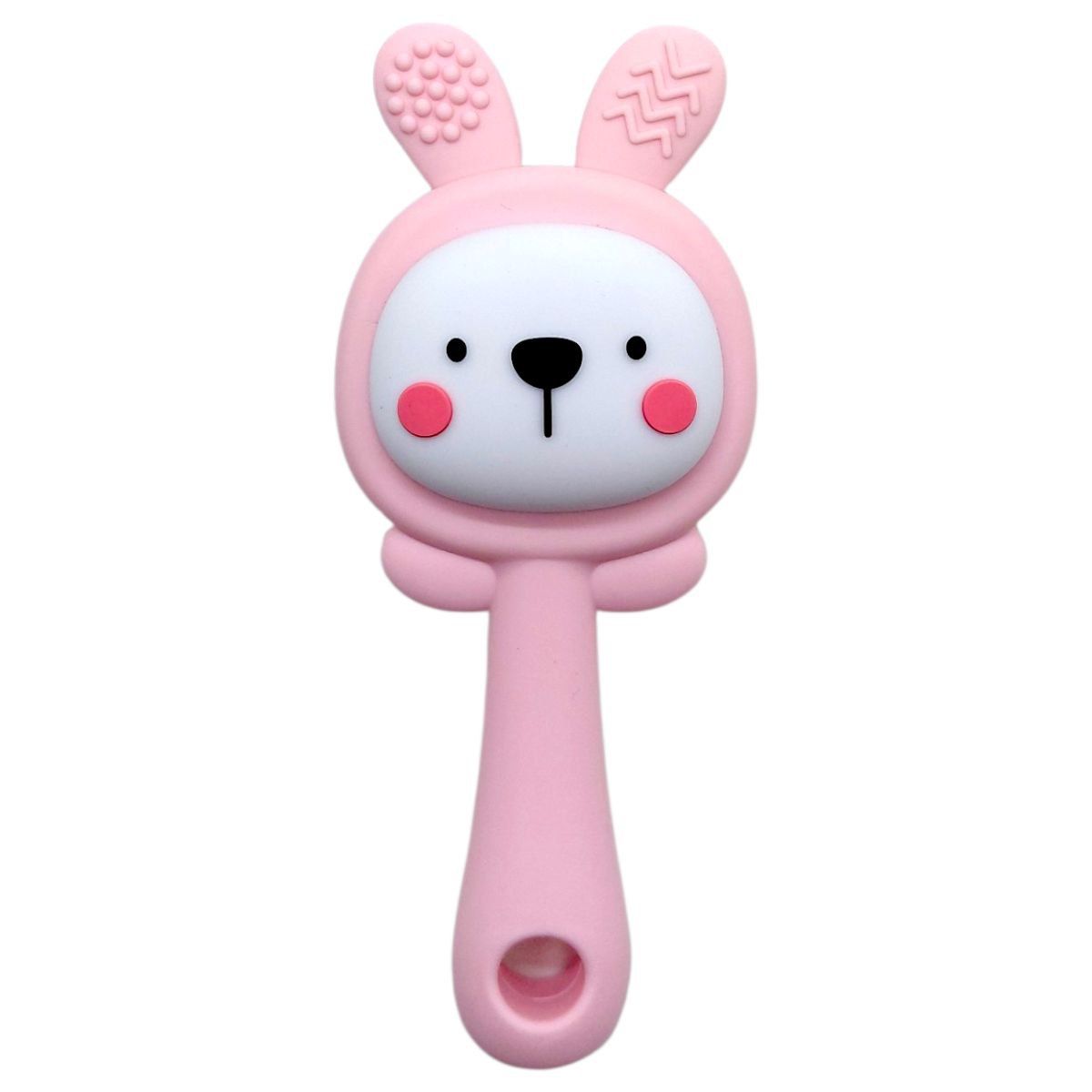 Силіконовий прорізувач-брязкальце Зайка (РОЖЕВИЙ)  фото 1