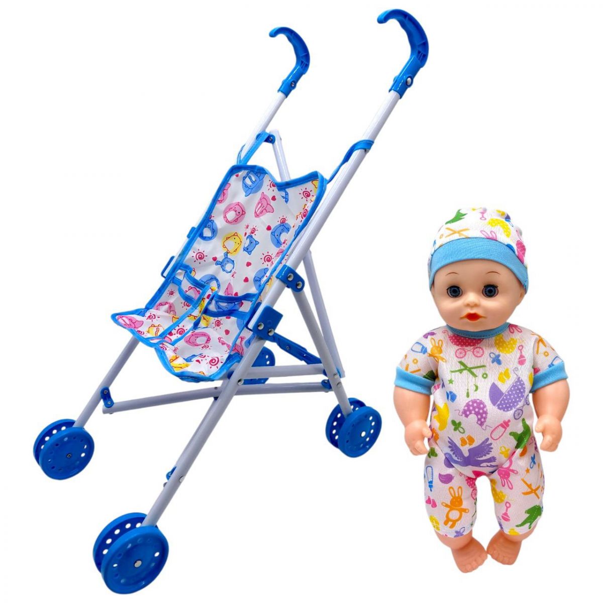 Коляска с куклой сидячая H01-63 в шарик р. 62x20см YG Toys  фото 1