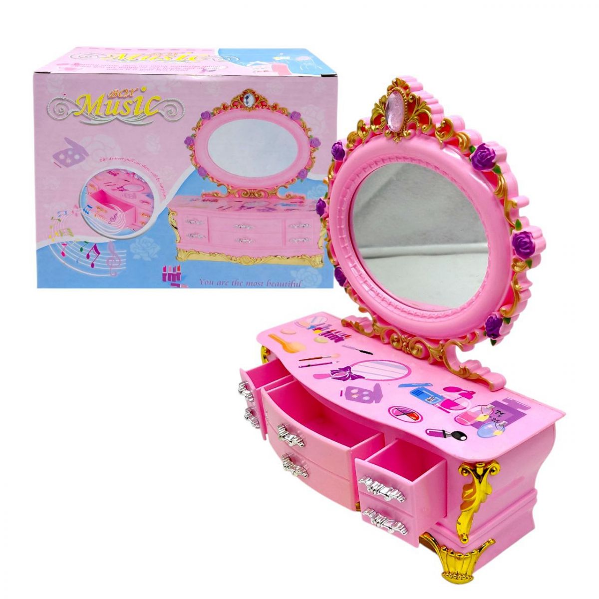 Музыкальный ящик с зеркальцем в коробке 9212 г. 20*16*9,5см.  фото 1