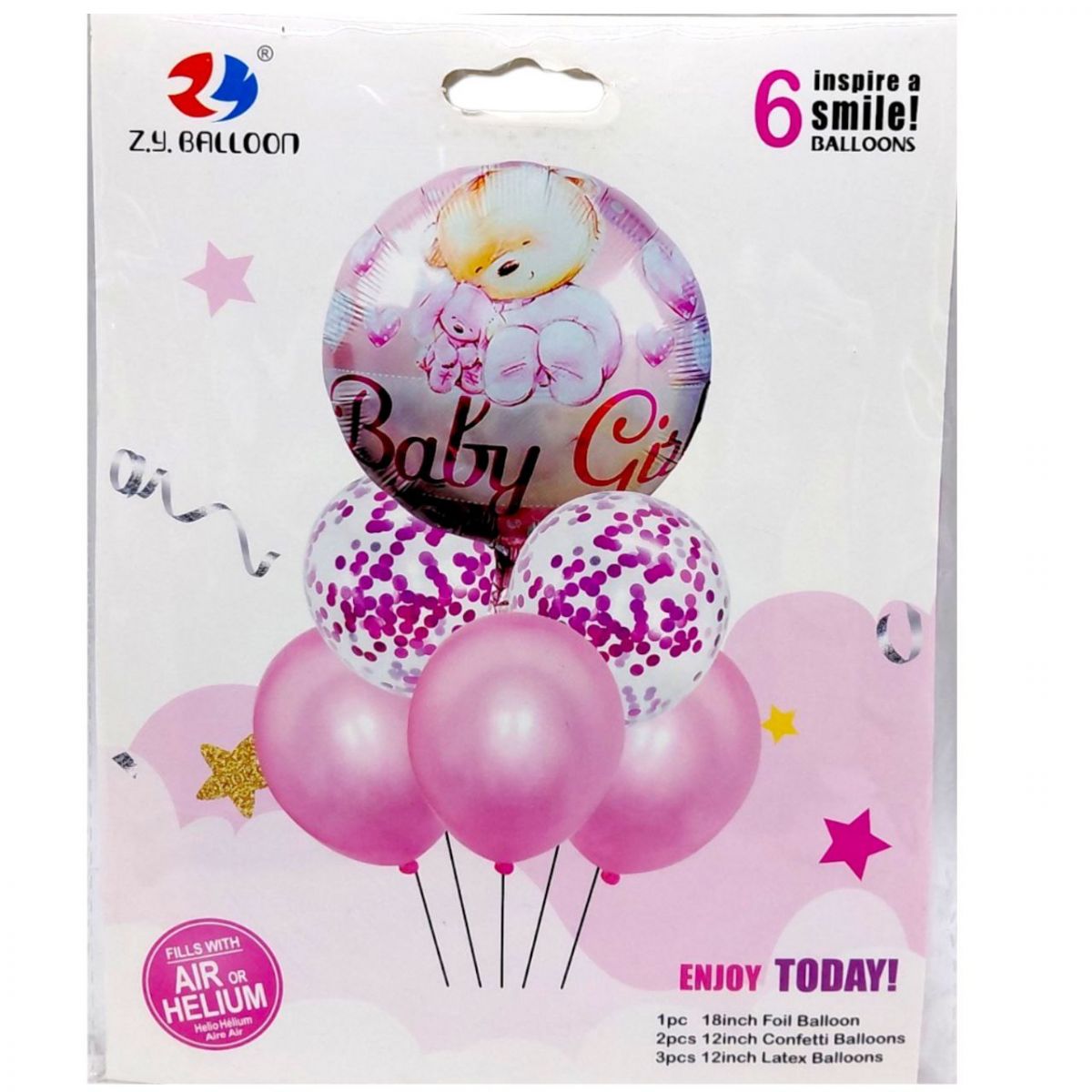 Кулі набір-святковий "Хлопчик" /"Дівчинка" 6шт.  (1шт. -45см, 5шт. -30см)  фото 1