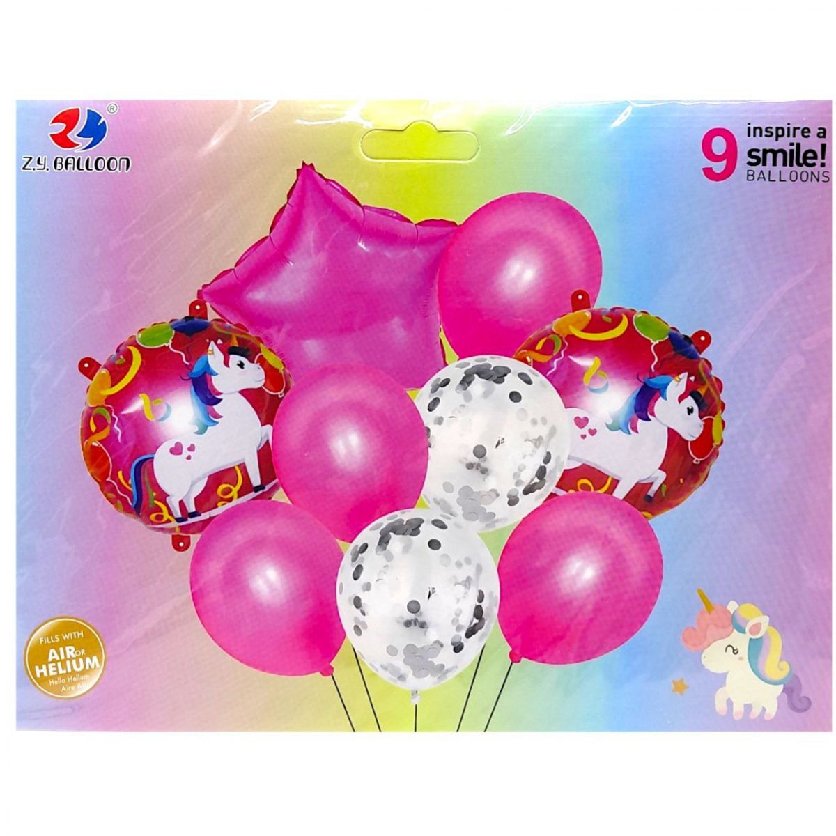 Кулі повітряні набір - святковий "Єдиноріг, зірка" 9шт. -3шт*45см+6шт*30см  фото 1