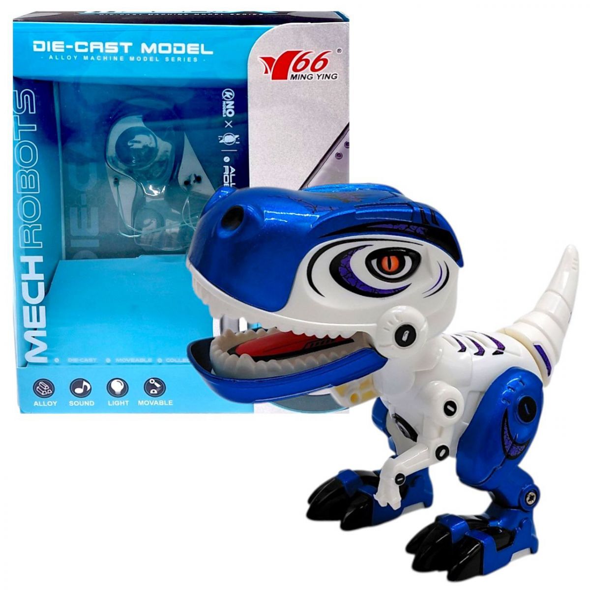 Металлический динозавр, свет, звук (Бело-голубой)  фото 1