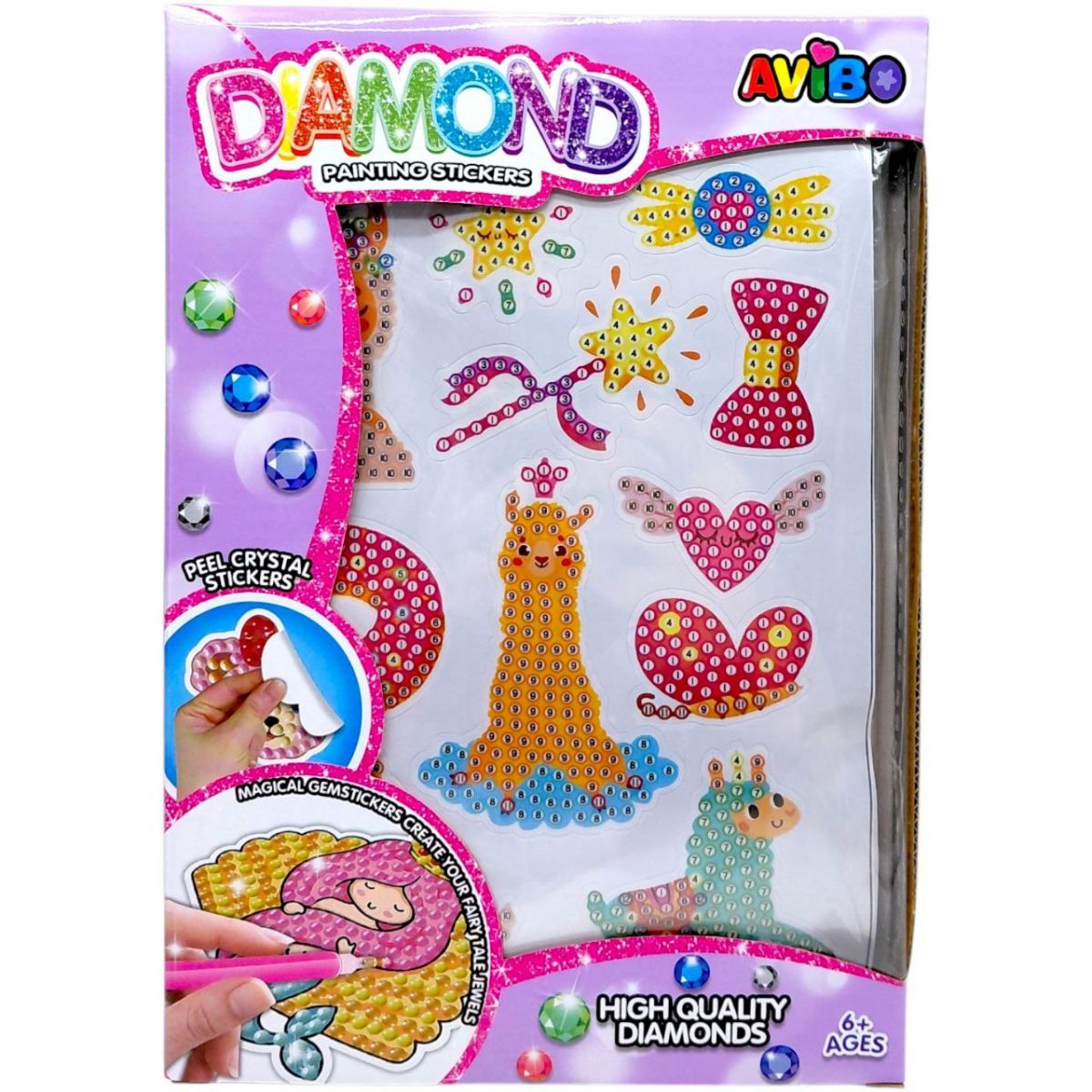 Алмазні стікери (стікери із клейкими основами, кілька пачок алмазів, посудина, стилус, квадратик воску) в коробці  фото 1