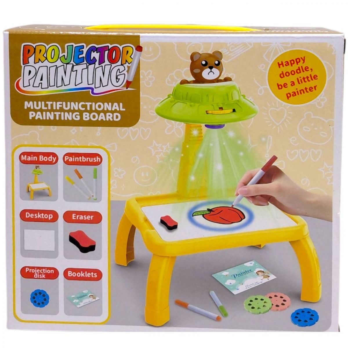 Столик з проєктором, на батарейках, “Ведмедик”, підсвітка, диски, фломастери, в коробці  фото 1