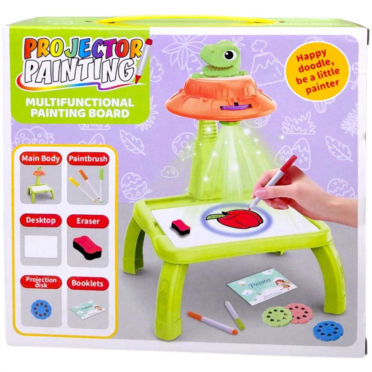 Столик з проєктором на батарейках, “Динозавр”, підсвітка, диски, фломастери, в коробці  фото 1