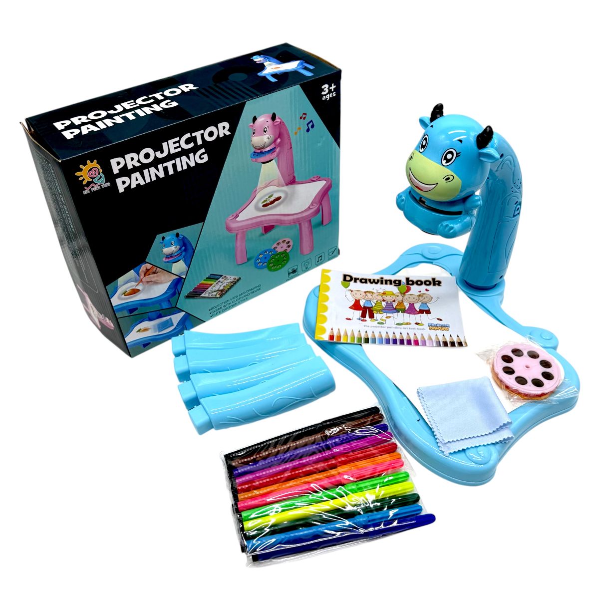 Столик с проектором RFY 222-1 (48/2) 2 цвета, на батарейках, музыка, 3 диска, фломастеры, в коробке  фото 1