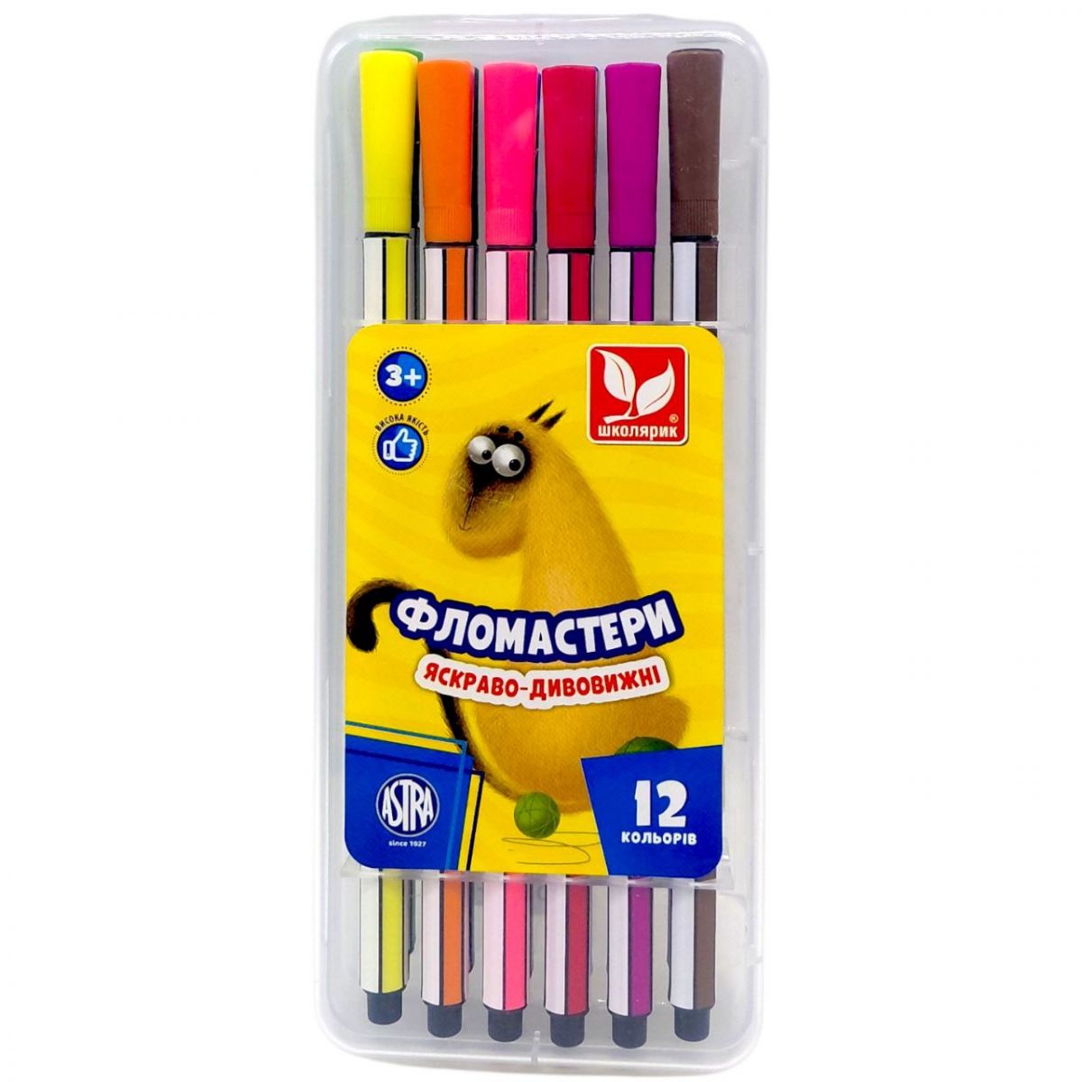 Фломастери шестигранні у пластиковій коробці 12 кольорів  фото 1
