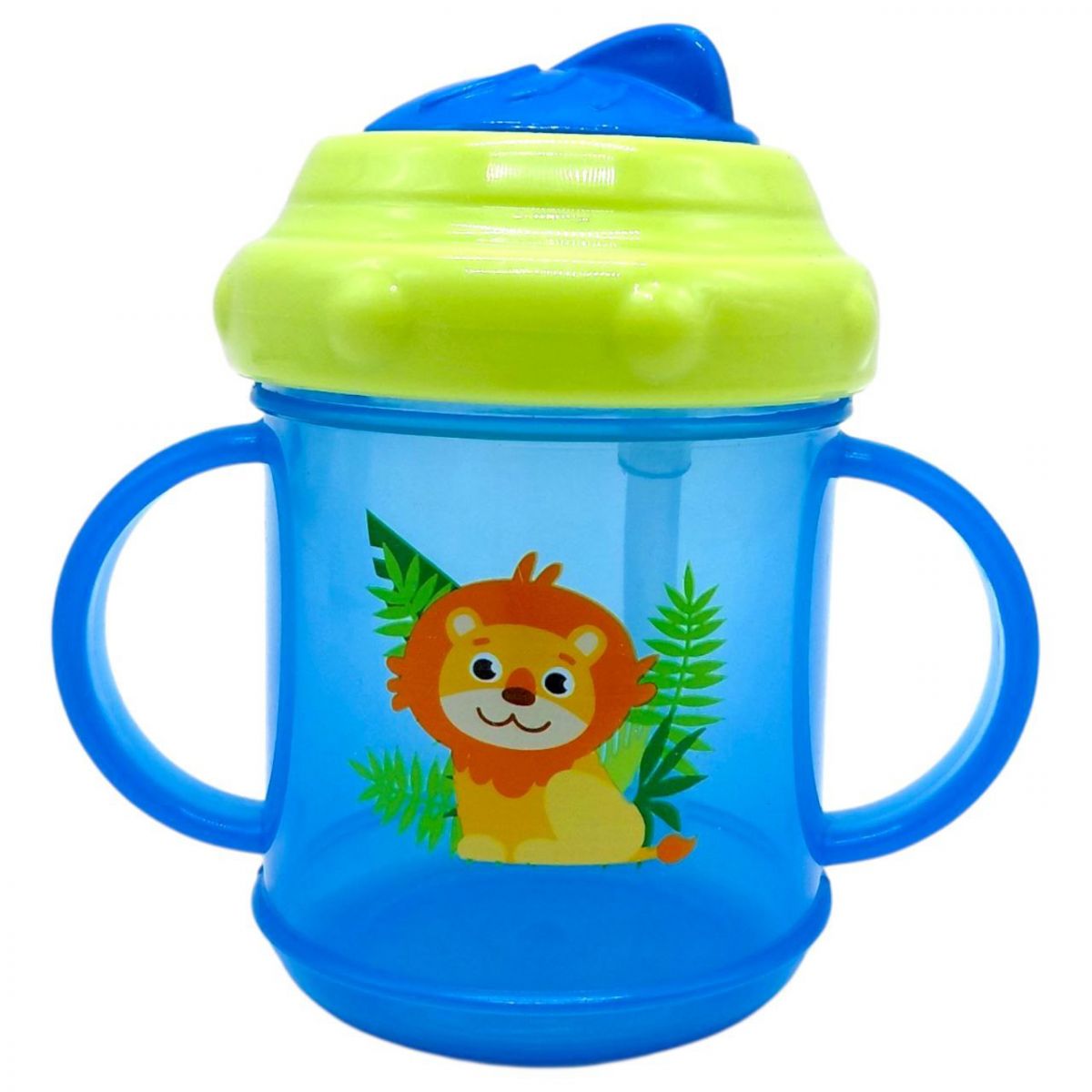 Поїлка-непроливайка з ручками та  силіконовою  трубочкою 200 мл. (СИНЯ)  фото 1