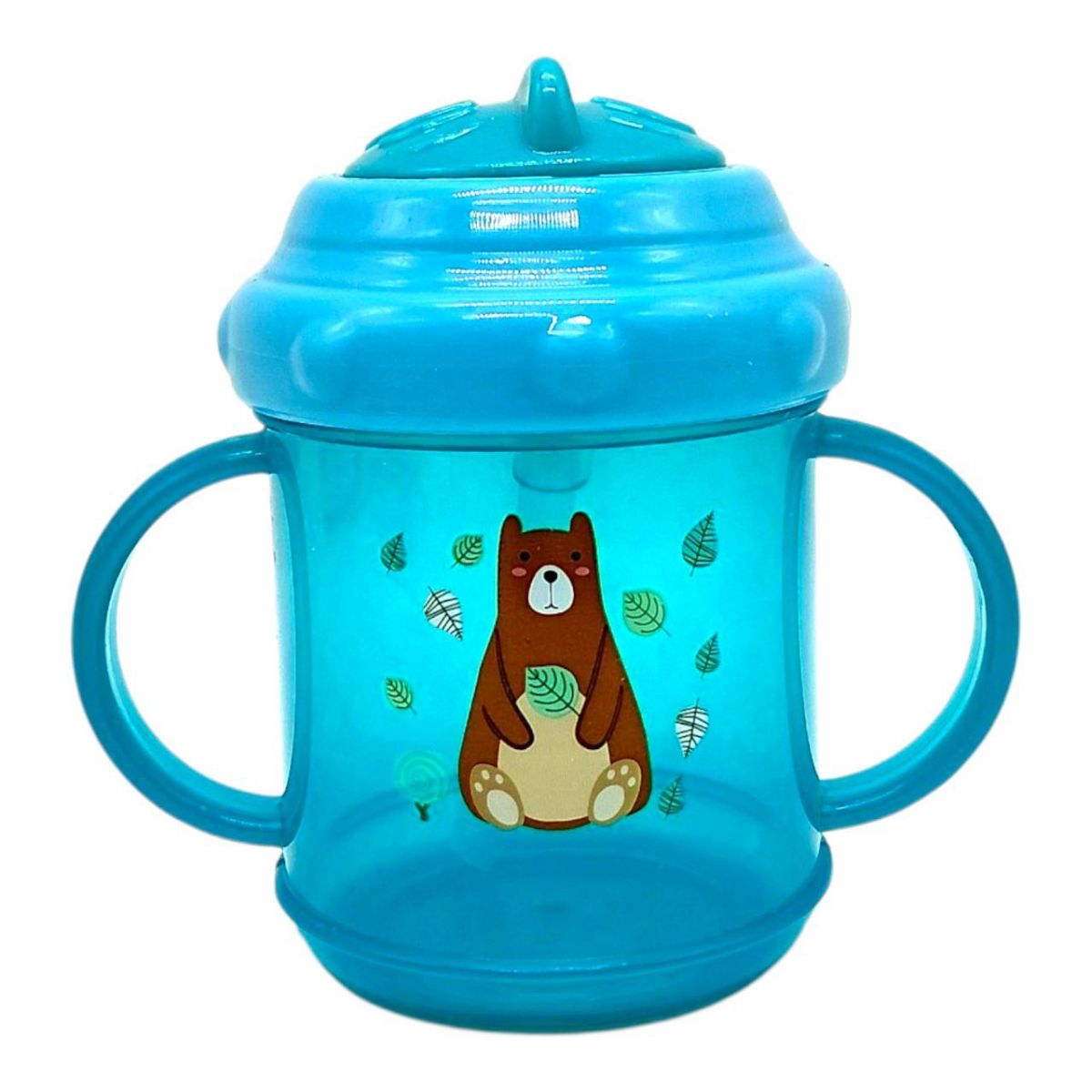 Поїлка-непроливайка з ручками та  силіконовою  трубочкою 200 мл. (БІРЮЗОВА)  фото 1