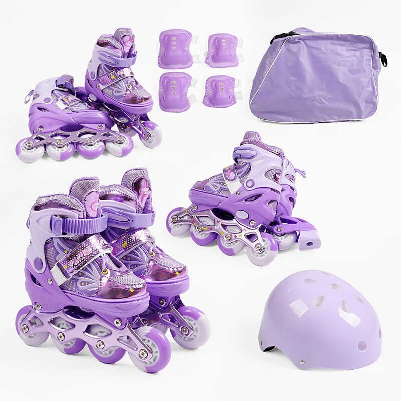 Ролики з захистом розмір 35-38 (6) колір РОЖЕВИЙ, колеса PU, ПЕРЕДНЄ КОЛЕСО СВІТЛО, устілка 21-24 см, d колес – 6. 5 см, в сумці  фото 1