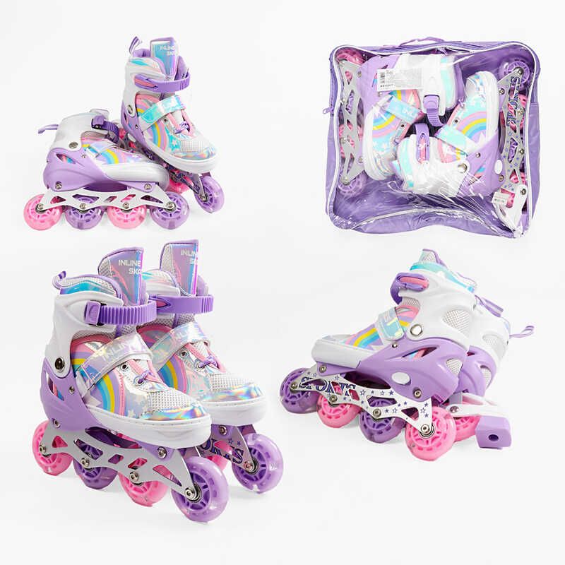 Ролики размер 29-33 (6) цвет Фиолетовый, стелька 18-21 см, колеса PU, d колес – 6 см, подсветка колес, в сумке  фото 1